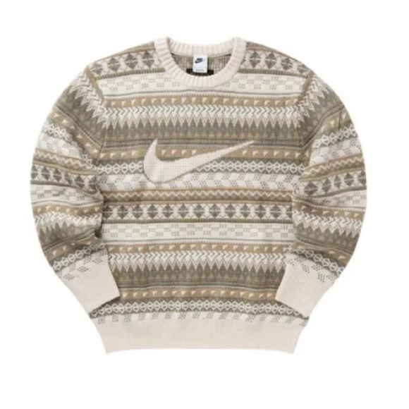 Nike Life Fair Isle Cable Knit Crewneck Sweater Orewood Brown FZ0125-105 Sz XL - Picture 2 of 16